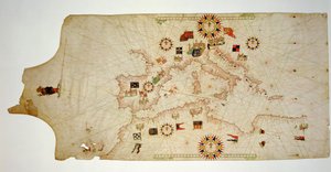 Keski-Välimeren miniatyyri merikartta, 1560 (pergamentti)